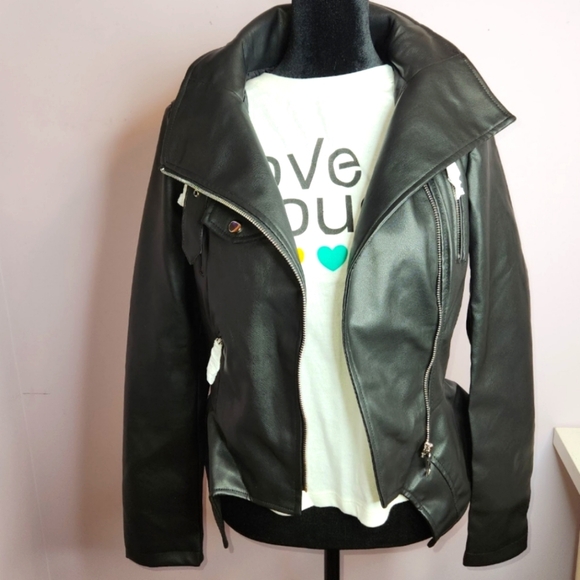 AZALEA WANG Women's Faux Leather Stand Collar Moto Biker Jacket Outwear, Black - Picture 7 of 15